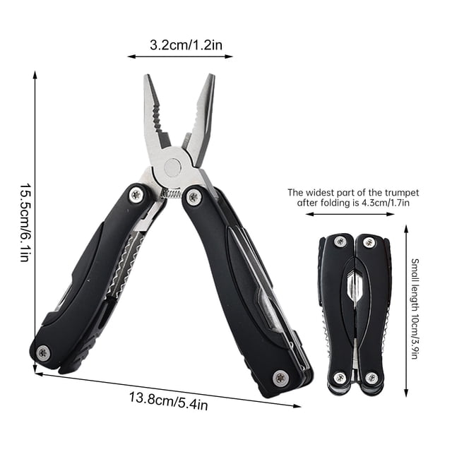 Pinces Mini Pliables Multifonctions Noires Outil d'Extérieur avec Couteau Tournevis et Ouvre-Bouteille Pince Combinée Portable pour Camping Randonnée et Usage d'Urgence 6.1x5.4 Po