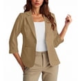 thumbnail image 1 of HongQid Women's Casual Single Button Front Blazer Ruched 3/4 Sleeve Notched Lapel Office Lightweight Blazers with Pockets, 1 of 4