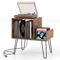 thumbnail image 1 of Gymax Record Player Stand Turntable Stand w/ Built-in Charging Station Metal Legs Rustic Brown, 1 of 10