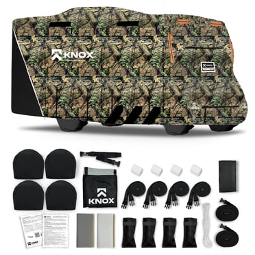 KNOX 3rd Gen Camouflage Class C RV Cover, Anti-Tear 600D Oxford Fabric, Fits Travel Trailer, RV, or Motorhome - Camper Cover Includes Wheel, Ladder & Gutter Covers, Night Glow Logo, Size 23-26 ft
