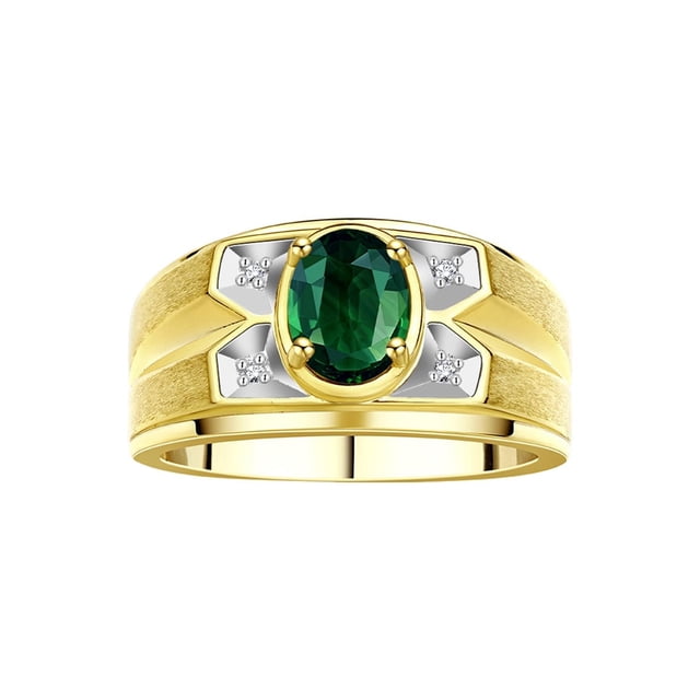 RYLOS Men's Rings 14K Yellow Gold Rings Classic Designer Style 8X6MM Oval Gemstone & Diamond Ring Green Sapphire September Birthstone Rings For Men Size 8
