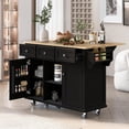 thumbnail image 1 of Modern Kitchen Island on 5 Wheels with Storage Cabinet and Drop-Leaf Countertop, Kitchen Cart with Cabinet Door Internal Storage Racks and 3 Drawers for Dinning Room (Black), 1 of 9