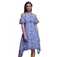 thumbnail image 1 of Bimba Robe Tunique de Fête à Manches Flottantes Imprimé Oiseau Bleu Épaules Dénudées Midi - Grand, 1 of 1