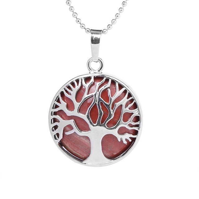 Natural Round Gem Stone Kabbalah Tree of Life Necklaces Pendants