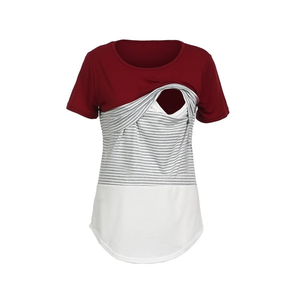 Ketyyh-chn99 Maternity Clothes for Women Nursing Tops Women's Fashion Short Sleeve Cotton T-shirt Stripe Nursing Maternity Top Red,M