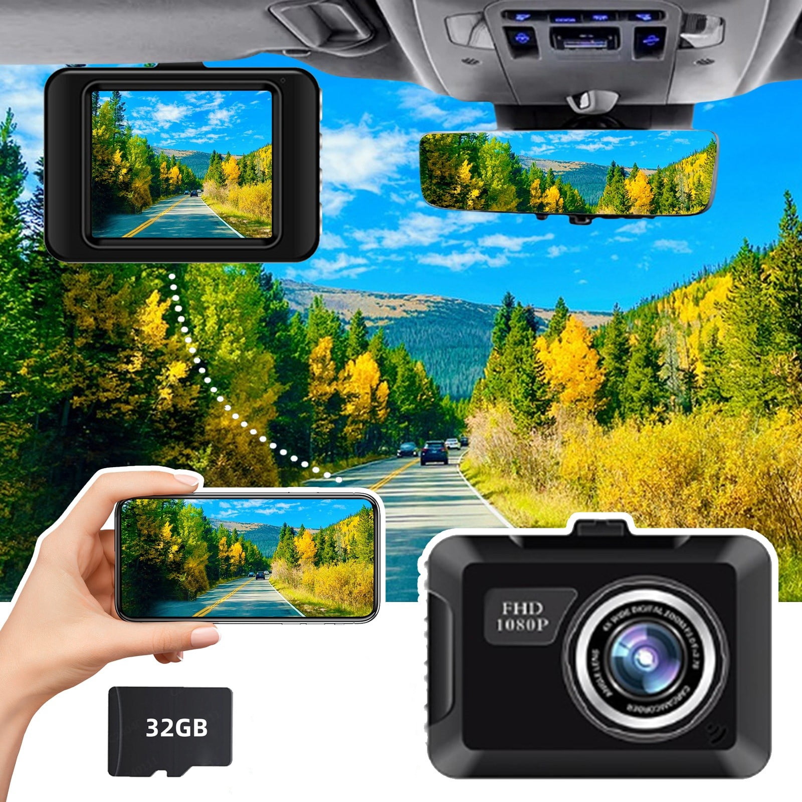 Leutsin Dash Cam for Cars,Mini Dashboard Camera with 32GB TF Card,Loop Recording,Dash Cam 1080P Car Camera,2.0 Inch Mini Screen Car Dash Camera,Dashboard Camera Night Vision Include 32GB Card