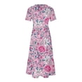 thumbnail image 4 of Weiqiqre Robe Midi Trapèze à Manches Courtes d'Été pour Femme, Décontractée, à Fleurs, Style T-Shirt, Fluide, de Plage, avec Poches, 4 of 5