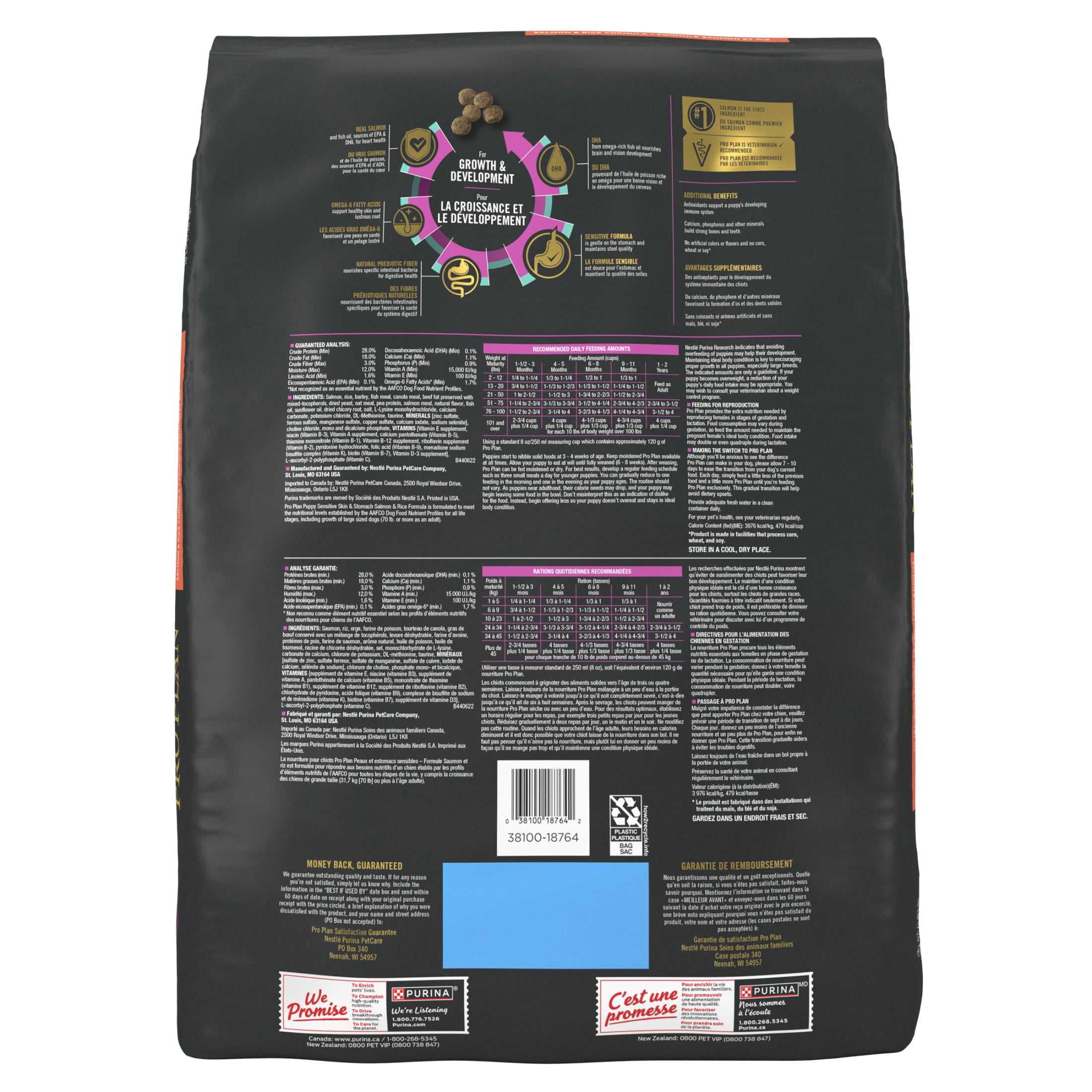Purina Pro Plan Développement Peau & Estomac Sensibles Formule au Saumon et au Riz, Nourriture Sèche pour Chiot 7.26 kg