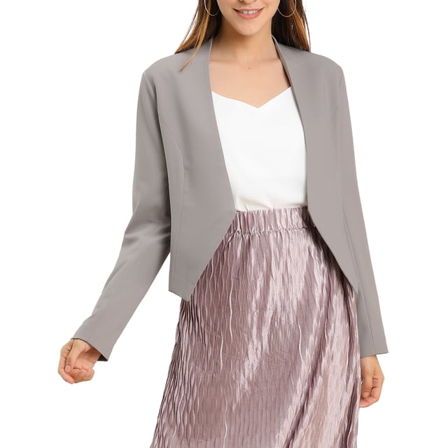 INSPIRE CHIC Blazer de Travail de Bureau pour Femme Sans Col Veste de Complet d'Affaires Décontractée Blazer Court TP Gris