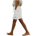 thumbnail image 2 of LVHAOGJOB Shorts for Women Elastic Waist Summer Plus Size Cottton Linen Drawstring Solid Color Ladies Shorts Pants with Pockets, 2 of 9