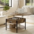 thumbnail image 1 of GUNAITO Petite Table Basse Ronde à Plateau Relevable avec Rangement, Table Centrale Style Ferme Moderne avec Tablette, Petite Table Ronde pour Salon, Brun Clair, 1 of 5