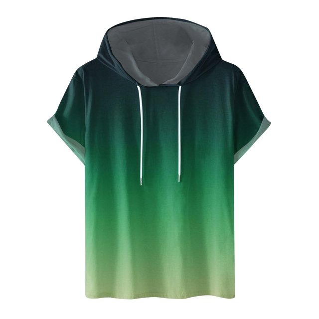 Besolor Mens Casual Hooded Tops Gradient Drawstring Short Sleeve Shirts Sports ness Pullover Summer Blouse