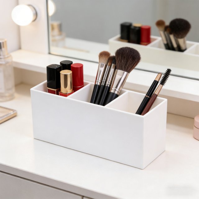 Vacemry Compartment Pen Holders Storage Box, Multi Functional Divided Desktop Organizer For Pens Cosmetics Stationery, Plastic Desktop Organizer For Home Office Study Desk Dressing Table Shelf Decor