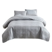 Double Sided Washed Cotton Quilted Bedspread Set - 3-Piece Reversible Bed Cover with 20x26 Inch Pillowcases, Breathable All-Season Comforter for Cozy Bedroom Decor