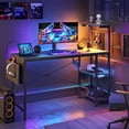 thumbnail image 1 of Bestier 52 inch Gaming Computer Desk with LED Lights & Shelves in Black Marble, Reversible desk, 1 of 8