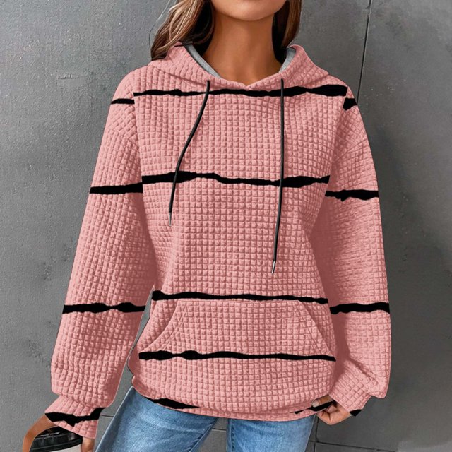 EGNMCR Sweat à Capuche à Manches Longues pour Femmes, Imprimé Rayé, avec Poches, Automne
