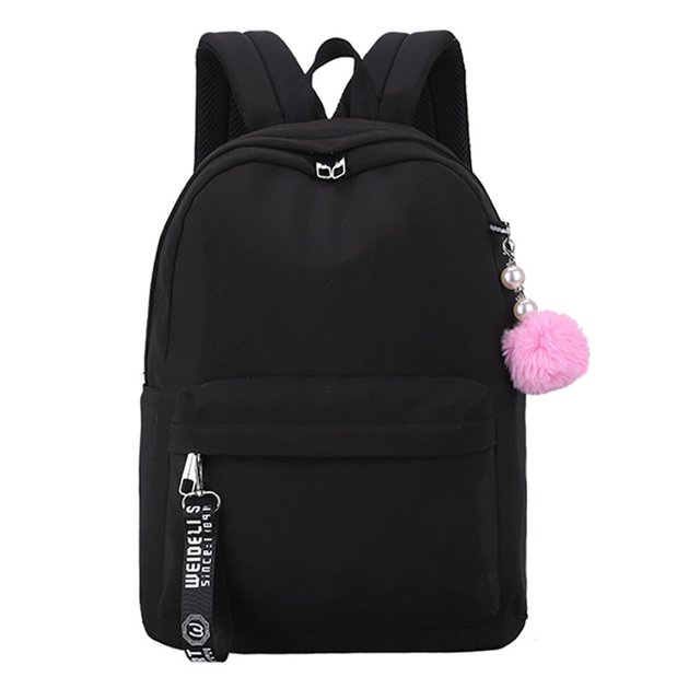 Girl School Backpack Lightweight School Bag Student Backpack with Pompom Pendant