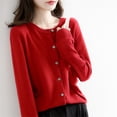 thumbnail image 4 of Hontri Cardigans pour Femmes Légers Offres à Moins de 15 $, Cardigan Basique pour Femmes à Col Rond, Manches Longues, Boutonné, Manteau Court en Molleton à Col Rond pour Femmes Rouge TTG, 4 of 5