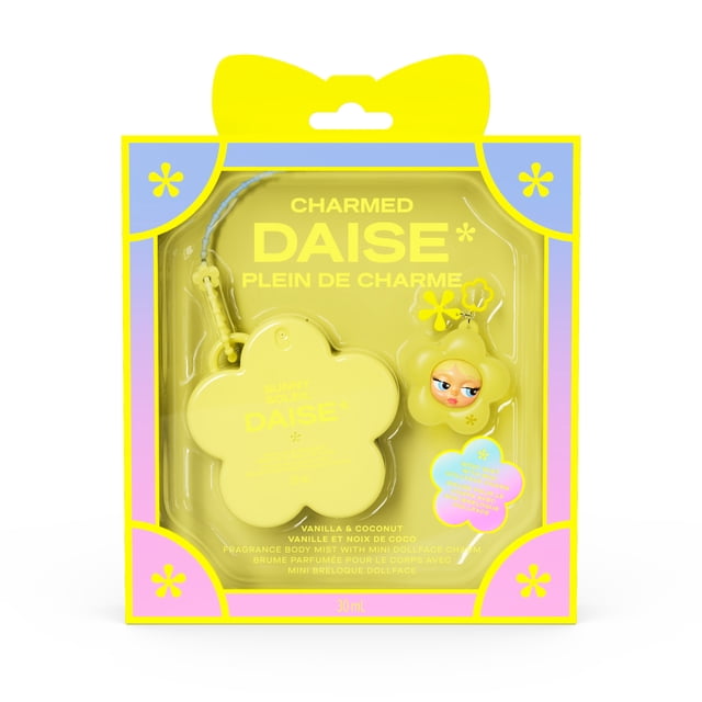 DAISE Mini Fragrance Body Mist with Mini Dollface Charm, Sunny, Vanilla & Coconut, 30 mL