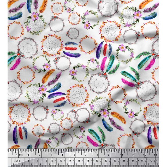 Soimoi Polyester Crepe Fabric Wreath & Dream Catcher Home Decor Printed Craft Fabric by The Yard 52 Inch Wide