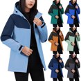 thumbnail image 1 of Sentmoon Winter Jacket for Women Oversized Hooded Neck Long Sleeve Womens Coats Winter Zipper Color Block Windproof Waterproof Windbreaker with Pockets Fall and Winter for Backpacking and Camping, 1 of 9