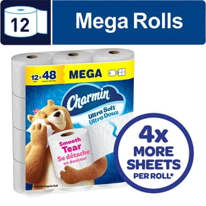 Charmin Papier hygiénique Ultra Doucement, 12 Méga-roulis (48 Équivalent en rouleaux réguliers), 2-ply Tissu de salle de bains