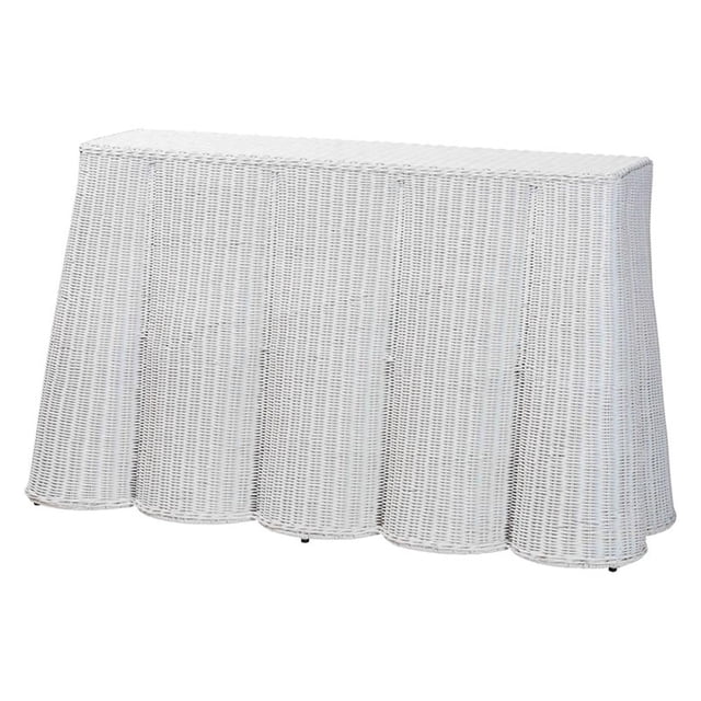 Pemberly Row Table Console Moderne Bohème en Rotin Blanc à Bord Festonné