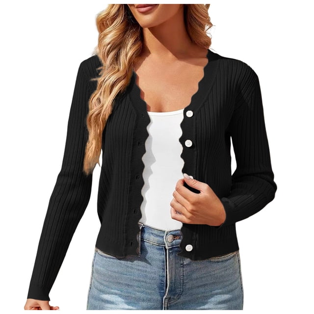 SNKSDGM My Items Womens Long Sleeve Cropped Lightweight Cardigan Button Down Sweaters V Neck Made in Canada