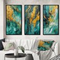 thumbnail image 1 of Designart "Golden Turquoise Breakers Abstract Waves V" Abstract Shapes Framed Wall Art Set Of 3 - Gold Transitional Frame Canvas Set For Living Room Decor, 1 of 6