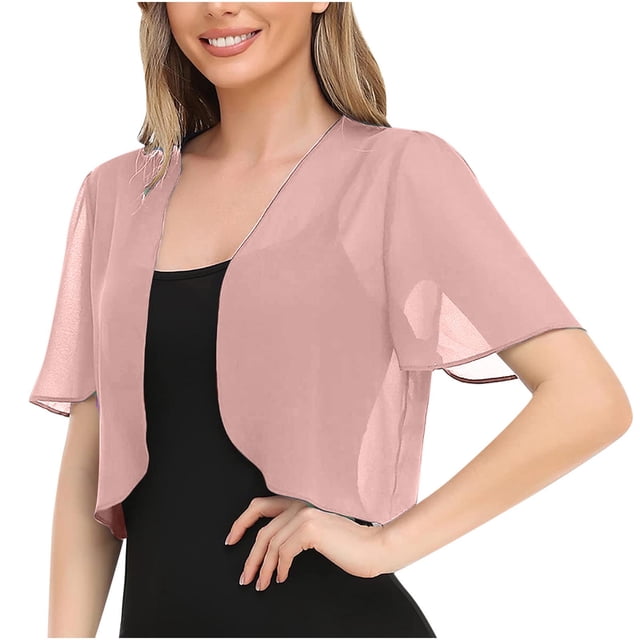 Timegard Boléros pour Robes Été Léger en Chiffon Manches Courtes Ouvert Plage Décontracté Haut Fluide