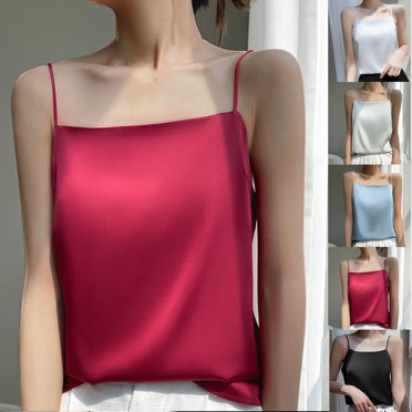 Summer Savings Clearance!yoeyez Women's Summer Tops,White Satin Tank Tops for Women Ladies Spaghetti Strap Sleeveless Tee Women Silk Blouse Satin Vest Green,XL