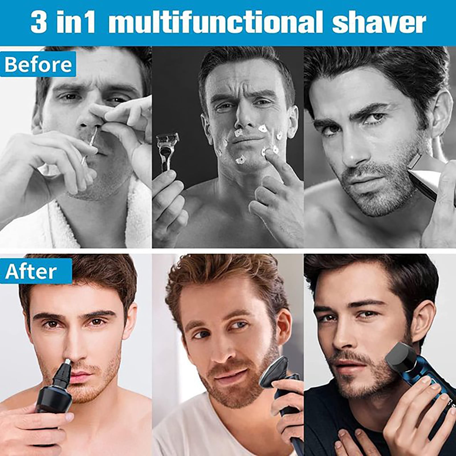Rasoir Électrique pour Hommes Rasoirs Électriques pour Barbe pour Hommes Rasoirs pour le Visage Tondeuse pour Nez et Favoris Sans Fil Rechargeable Kit de Rasage Utilisation Humide et Sèche 1 ml, Rasoir Électrique Noir