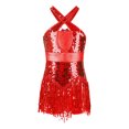 thumbnail image 3 of iefiel Jupe Tutu de Danse Jazz Latine à Paillettes pour Filles, Tango Moderne, Rouge 8, 3 of 7