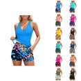 thumbnail image 1 of Womens Bathing Suits Tankini 2026 Trendy Modest Deep V Neck Crossover Top with Swim Shorts Two Piece Bathing Suits for Women, 1 of 5
