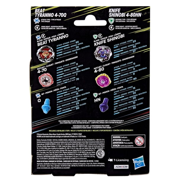 Beyblade X Beat Tyranno 4-70Q & Knife Shinobi 4-80HN Dual Pack Set
