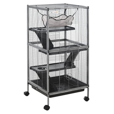 PawHut 4-Tier Rolling Small Animal Cage Play House, Deluxe Guinea Pig Cage