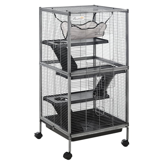 PawHut Cage Roulante à 4 Niveaux pour Petits Animaux, Maisonnette de Jeu, Cage de Luxe pour Cochon d'Inde
