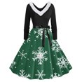thumbnail image 1 of TIMIFIS Robes de Noël pour Femmes, Imprimé de Noël Laid, Robes Trapèze, Robe de Bal à Col en V pour les Fêtes, Manches Longues, Plissée, Robe Rétro Évasée, 1 of 3