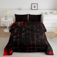 thumbnail image 1 of YST Geometric Grid Comforter Set King Size, Red and Black Checkered Bedding Quilt Set, Men Women Bedroom Decor, Modern Abstract Check Plaid Square Down Comforter for All Season, 1 of 5