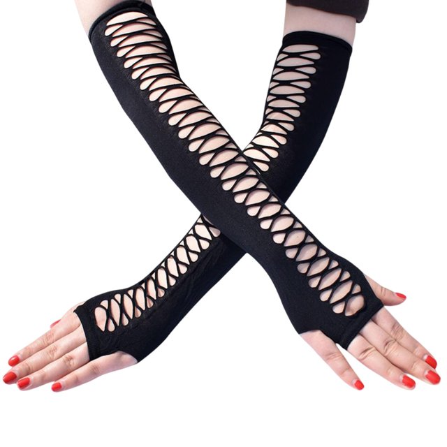 2pc Women Long Fingerless Gloves Elbow Length Punk for Wedding Fancy Dress Party
