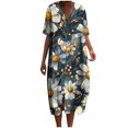 thumbnail image 2 of Ovzne Robes Grande Taille pour Femmes Pulpeuses Robe de Plage Femmes Été Poches Robes Imprimées Ample Col en V Manches Courtes Robes Grande Taille Robe Manches Courtes Imprimée Liquidation, 2 of 5