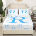 thumbnail image 3 of Erosebridal Initial R Letter Sheet Set Full, Blue Ribbon Full Sheet Sets, Chic Monogrammed Bedding Sets Full Size, Super Cozy Bedroom Decor, 4pcs, 3 of 7