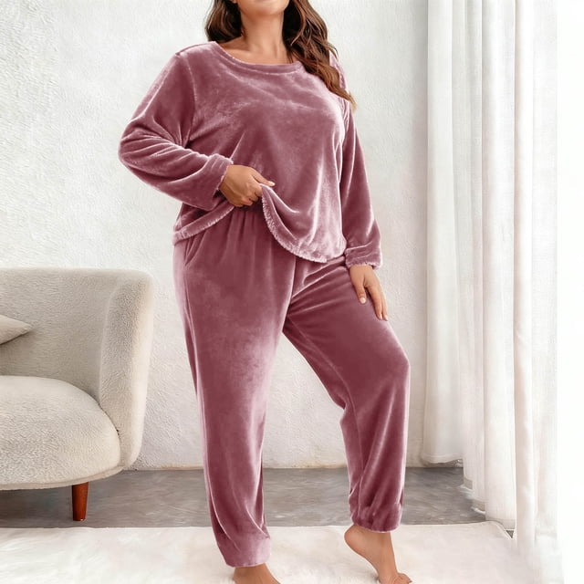 Ounisa Women Plus Size Pajama Set, Long Sleeve Button-Down Soft Comfy Two-Piece Sleepwear Lounge Set