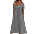 thumbnail image 2 of Pisexur Robe à Manches Courtes à Col Rond pour Femme Été Confort Mode Couleur Unie Bouton Ajouré Poche Robe à Manches Courtes à Col Rond Robe Femme, 2 of 6