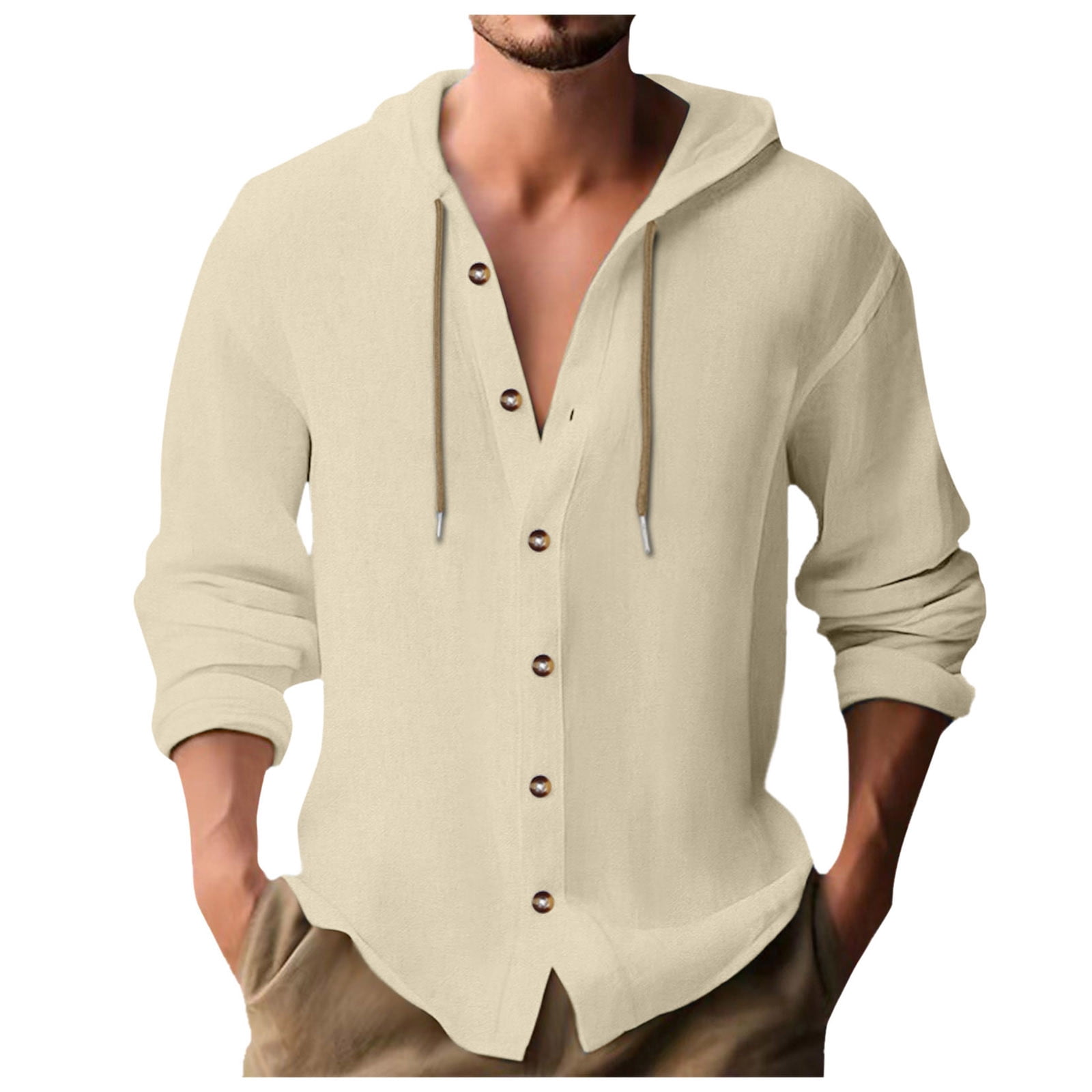 Chemise à Manches Longues pour Homme, Décontractée, Unie, Cardigan de Vacances, Chemises à Capuche, Hauts