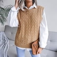 thumbnail image 4 of Kcodviy Women Autumn and Winter Cable Knit Coat Solid Color Round Neck Cardigan Sweaters for Women with Buttons Knit Sweater Vest Cable Felted Wool Cardigan Knitted Sleeveless Checked Knitwear Tanks, 4 of 7