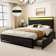 thumbnail image 1 of GUNAITO Full Bed Frame with 2 Storage Drawers, Platform Bed with Headboard, Velvet Upholstered Bed Frame with LED Lights & Charging Station, Black, 1 of 9