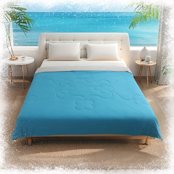 SUNNY HEAT Queen Size Cooling Comforter 90"x90" for Hot Sleepers, Double-Sided Cooling Blanket with Clover Pattern, Breathable Lightweight Summer Quilt, Ice Blue & Gray