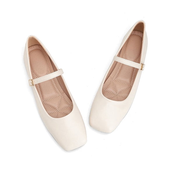 Commforr Mary Jane Shoes for Women Dress Shoes for Women Women's Silver Square Toe Mary Jane Flats: Comfortable Casual Slip On Dress Shoes with Buckle Strap for Women's Daily Wear White 5.5