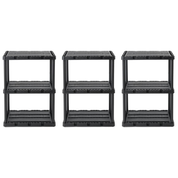 Gracious Living 3 Shelf Knect-A-Shelf Solid Light Duty Storage Unit 24 x 12 x 33", Black (3 Pack)